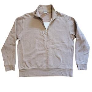 Zara Minimalist Cozy Long Sleeve Pullover 1/4 Zip Sweatshirt Beige Womens Size L